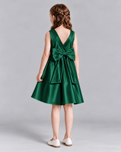 Dark Green A-line Girls Formal Dresses Back