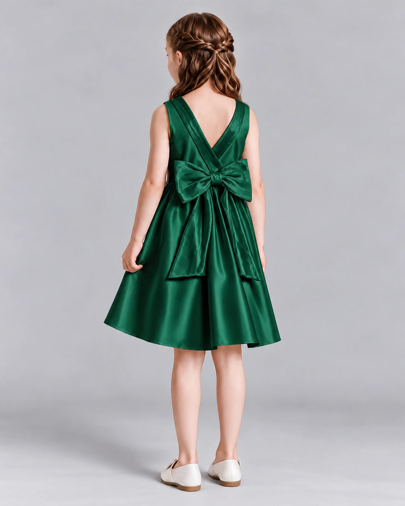Dark Green A-line Girls Formal Dresses Back