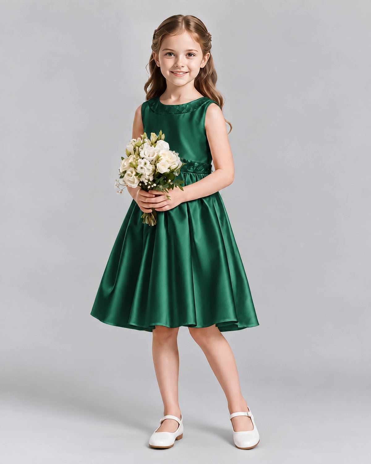 Dark Green A-line Girls Formal Dresses Front