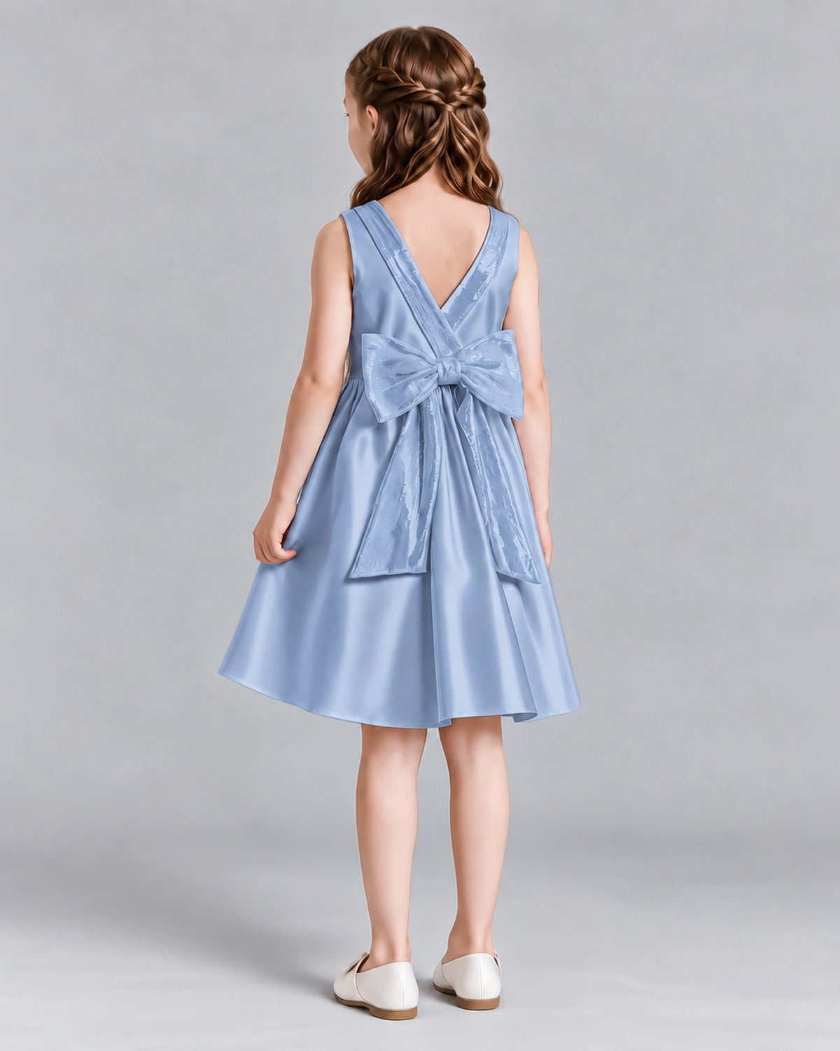 Dusty Blue A-line Girls Formal Dresses Back
