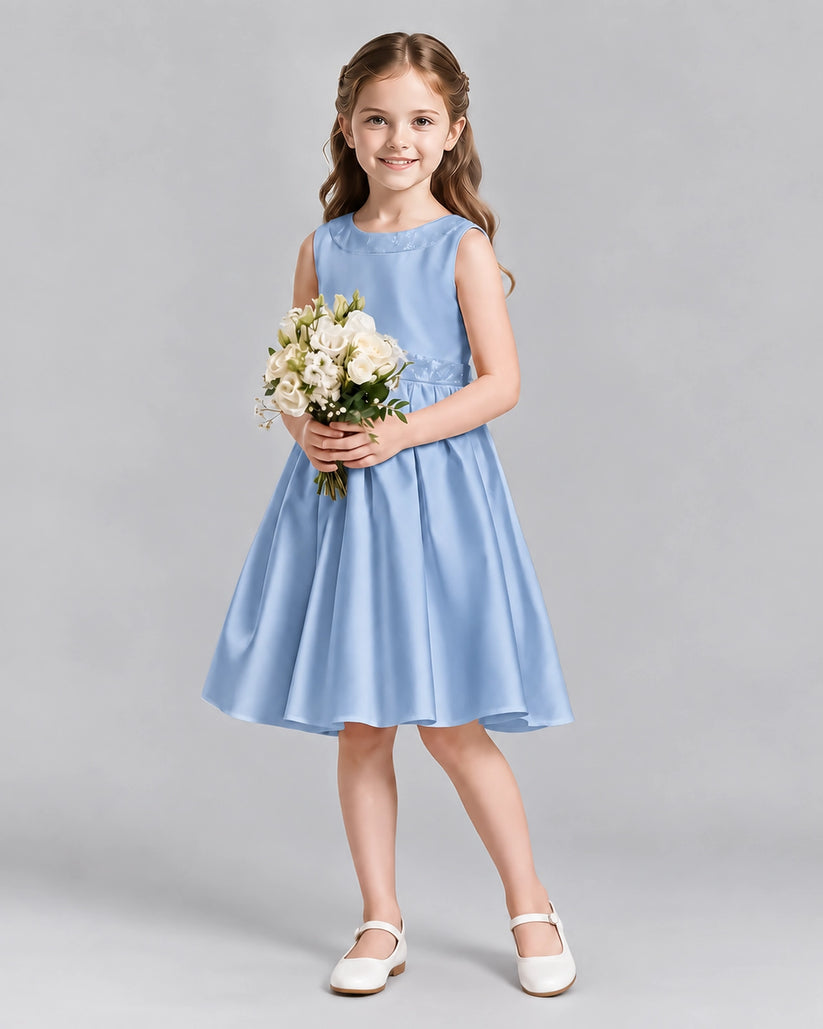 Dusty Blue A-line Girls Formal Dresses Front