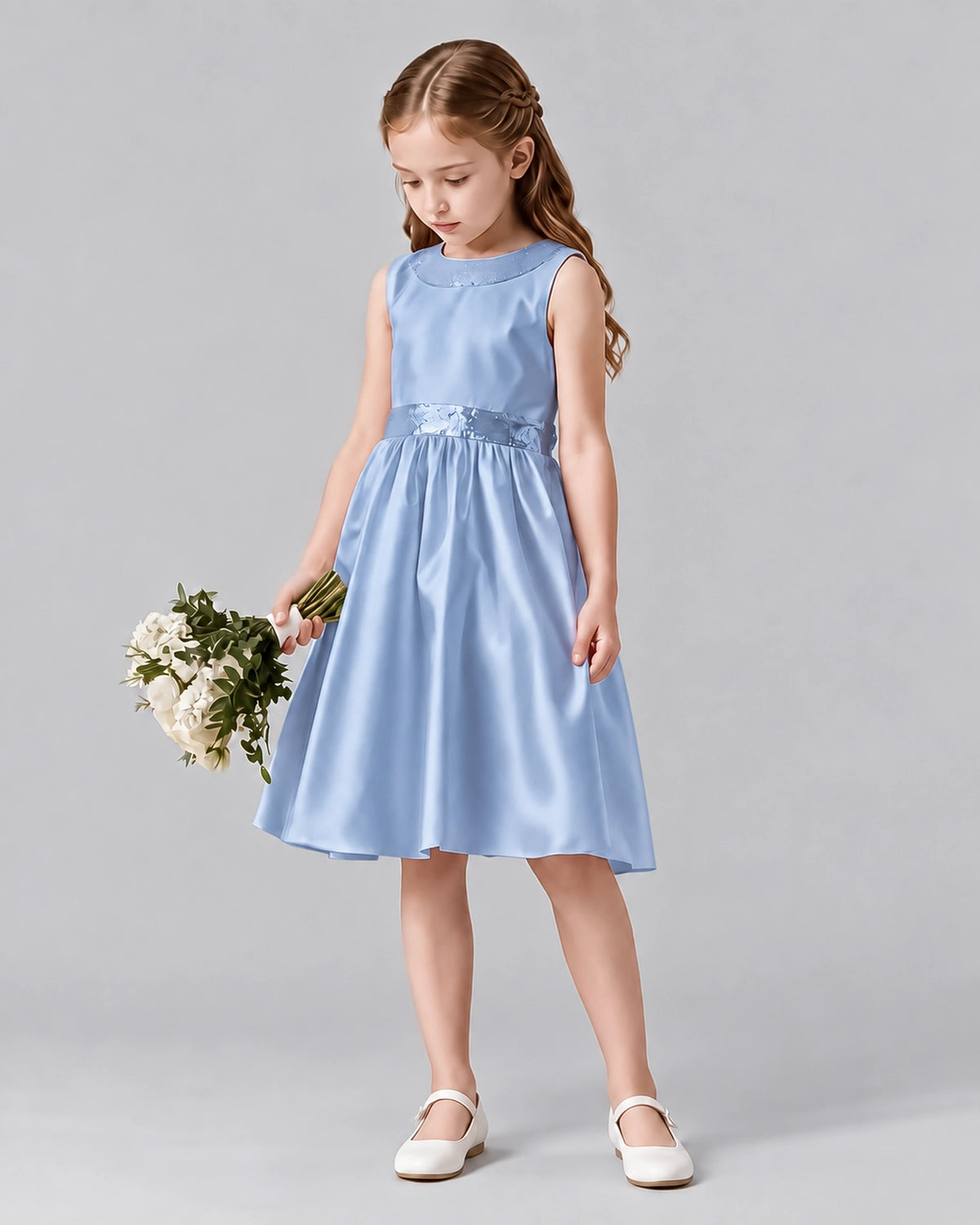Dusty Blue A-line Girls Formal Dresses Side