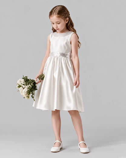 Ivory A-line Girls Formal Dresses Side