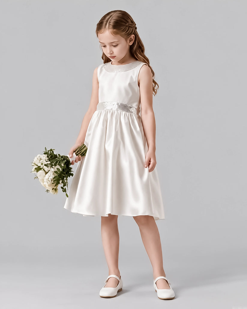 Ivory A-line Girls Formal Dresses Side