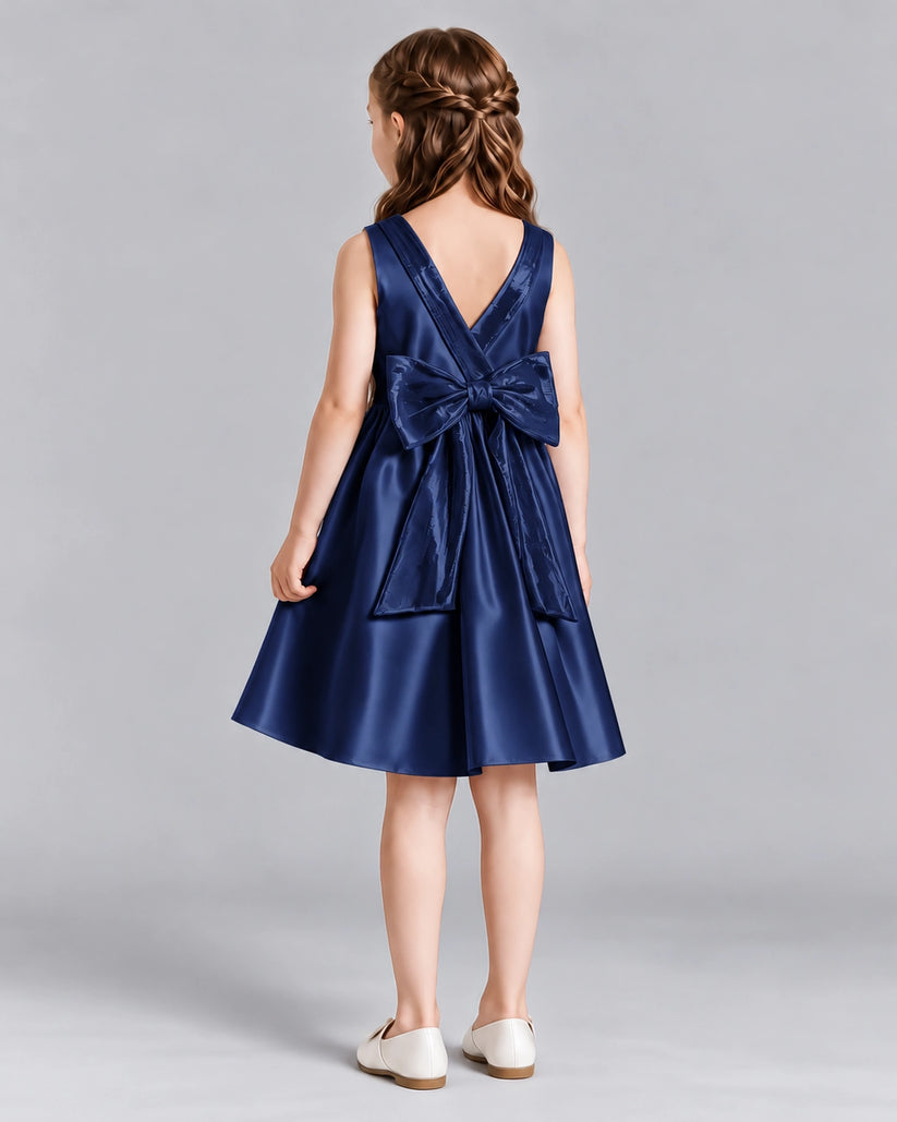 Navy Blue A-line Girls Formal Dresses Back