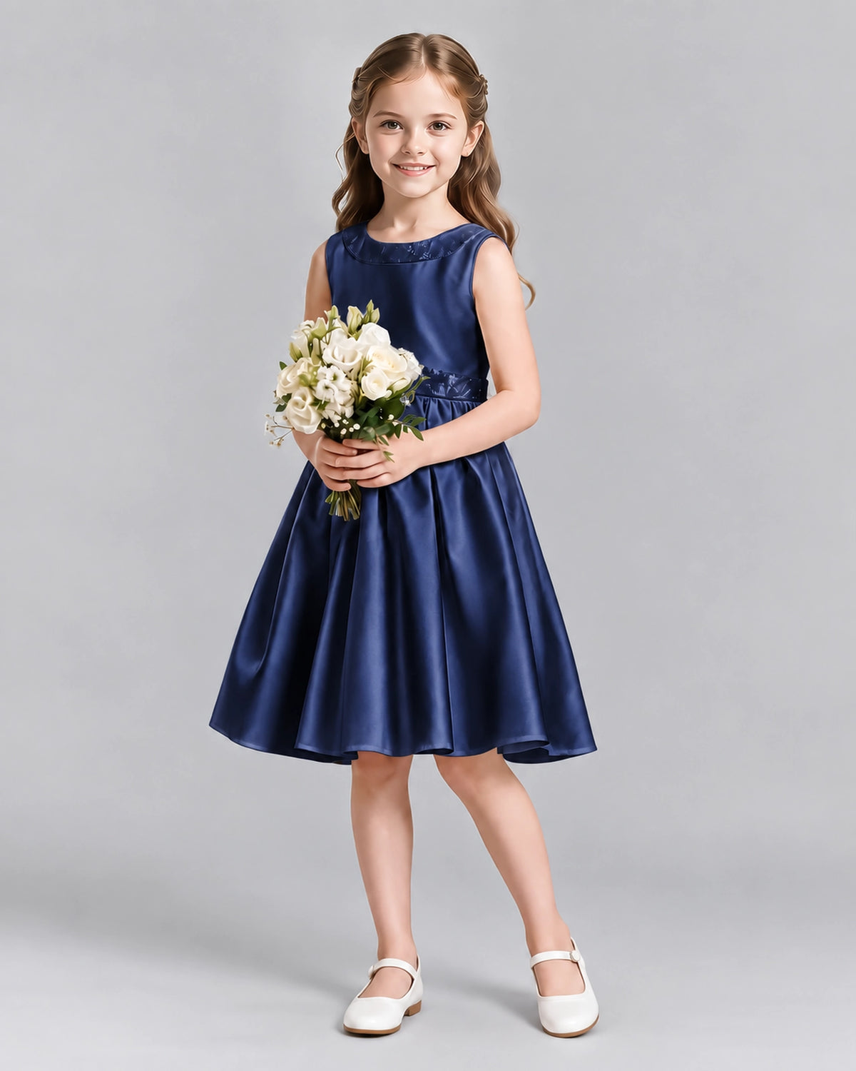Navy Blue A-line Girls Formal Dresses Front
