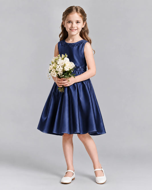 Navy Blue A-line Girls Formal Dresses Front