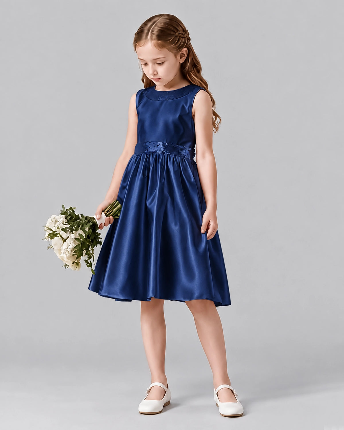 Navy Blue A-line Girls Formal Dresses Side