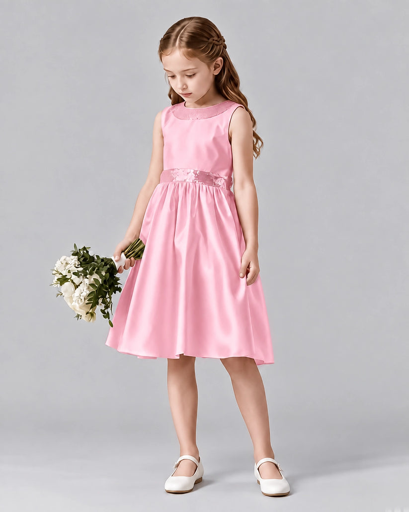 Pink A-line Girls Formal Dresses Side