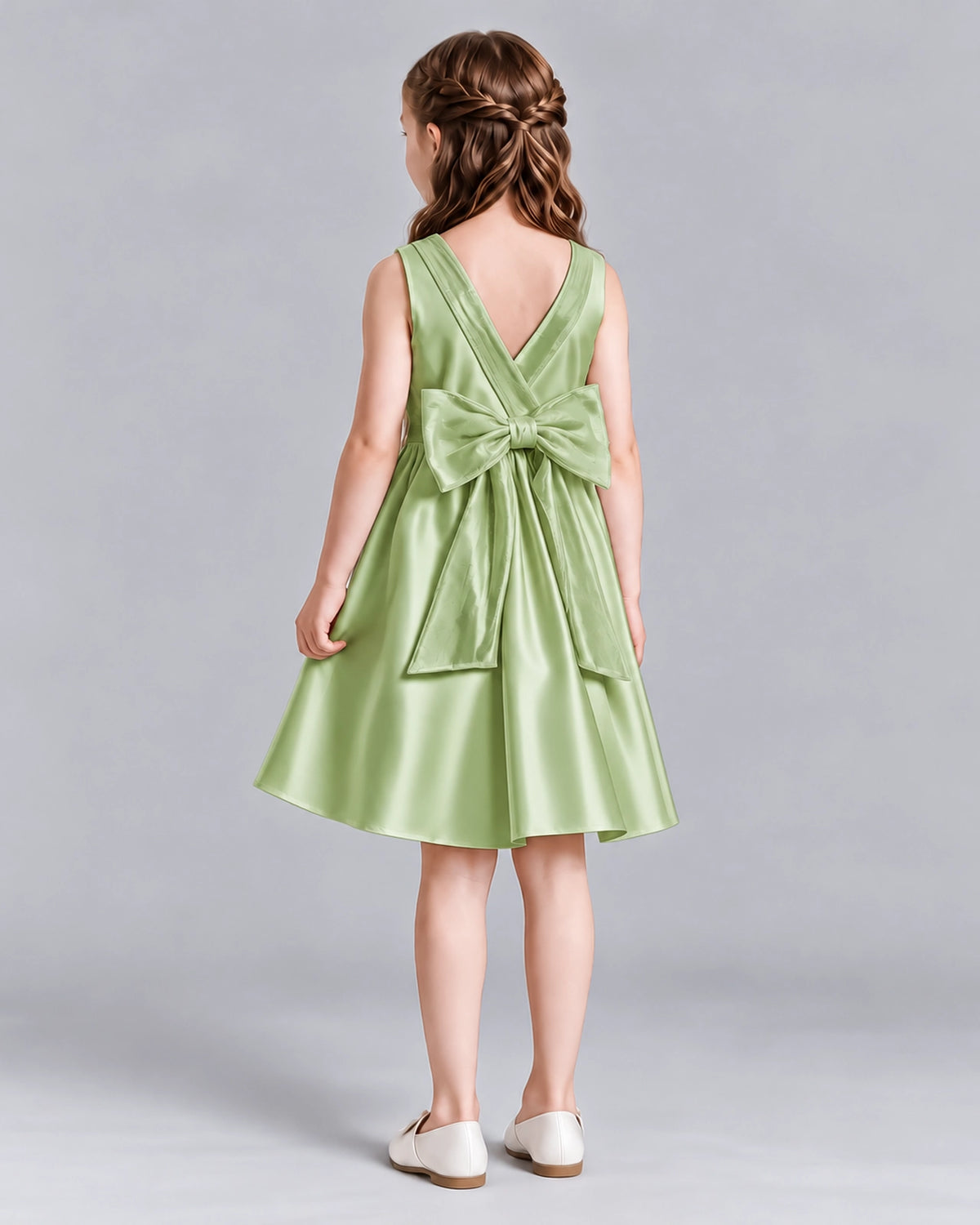 Sage Green A-line Girls Formal Dresses Back