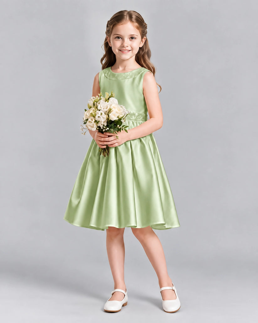Sage Green A-line Girls Formal Dresses Front