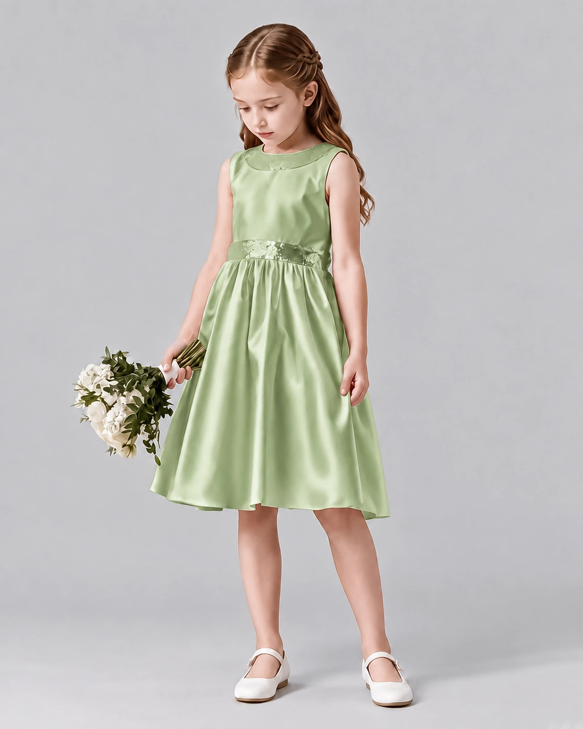 Sage Green A-line Girls Formal Dresses Side