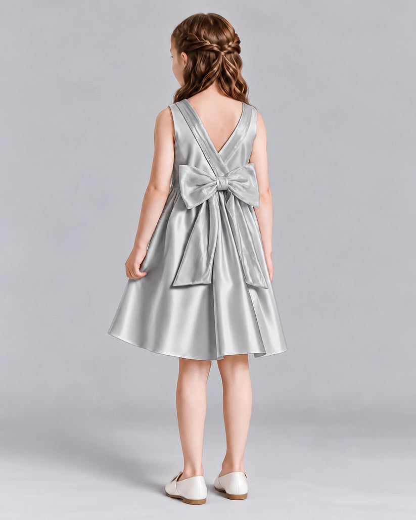 Silver A-line Girls Formal Dresses Back