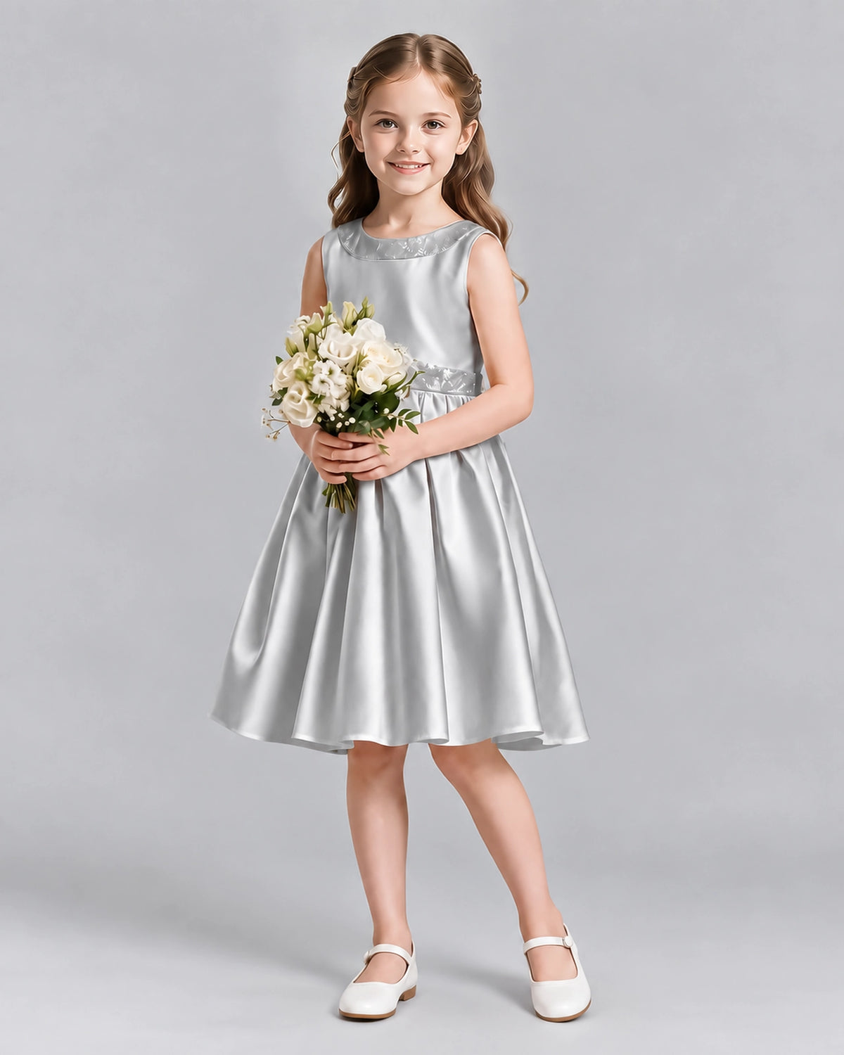 Silver A-line Girls Formal Dresses Front