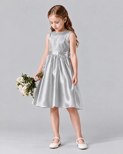 Silver A-line Girls Formal Dresses Side