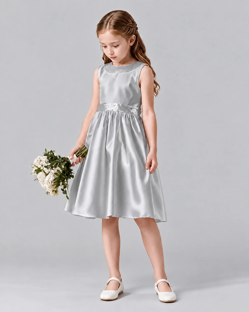Silver A-line Girls Formal Dresses Side