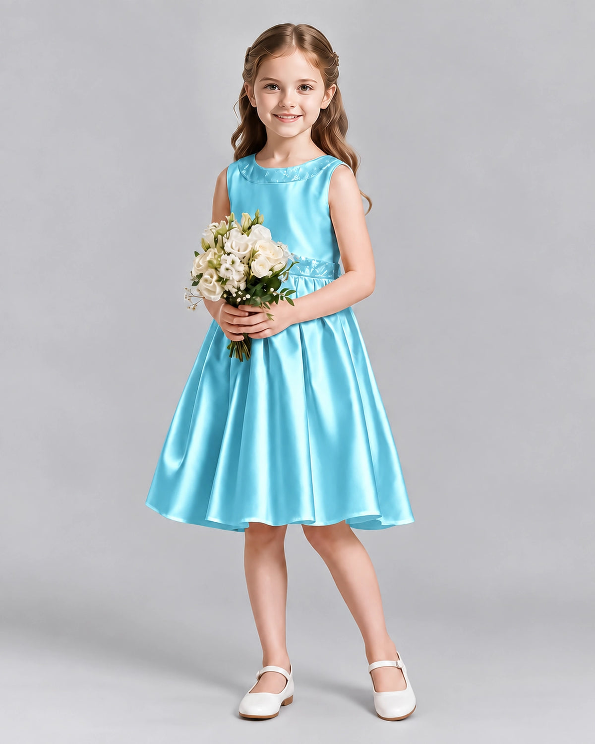 Sky Blue A-line Girls Formal Dresses Front