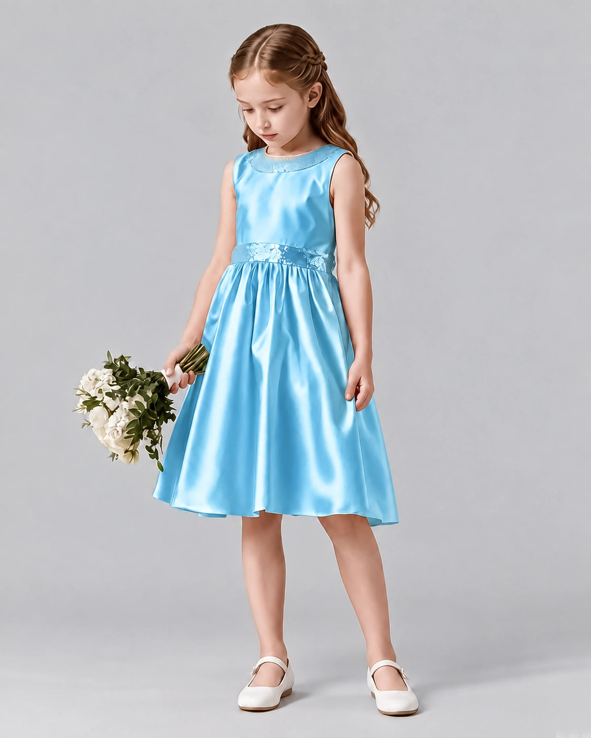 Sky Blue A-line Girls Formal Dresses Side