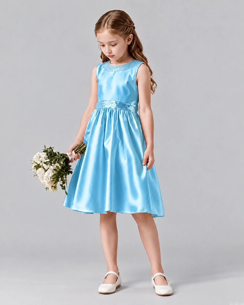 Sky Blue A-line Girls Formal Dresses Side