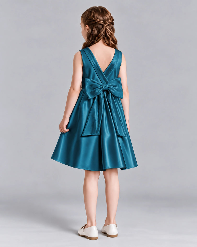 Teal A-line Girls Formal Dresses Back