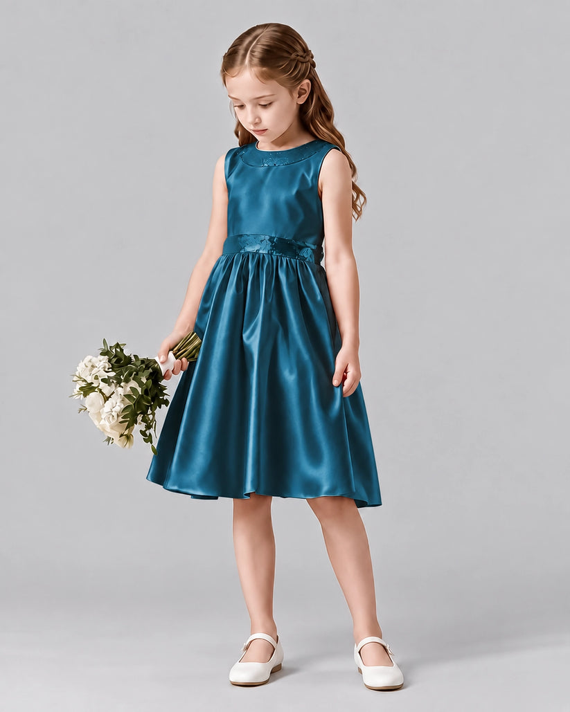 Teal A-line Girls Formal Dresses Side