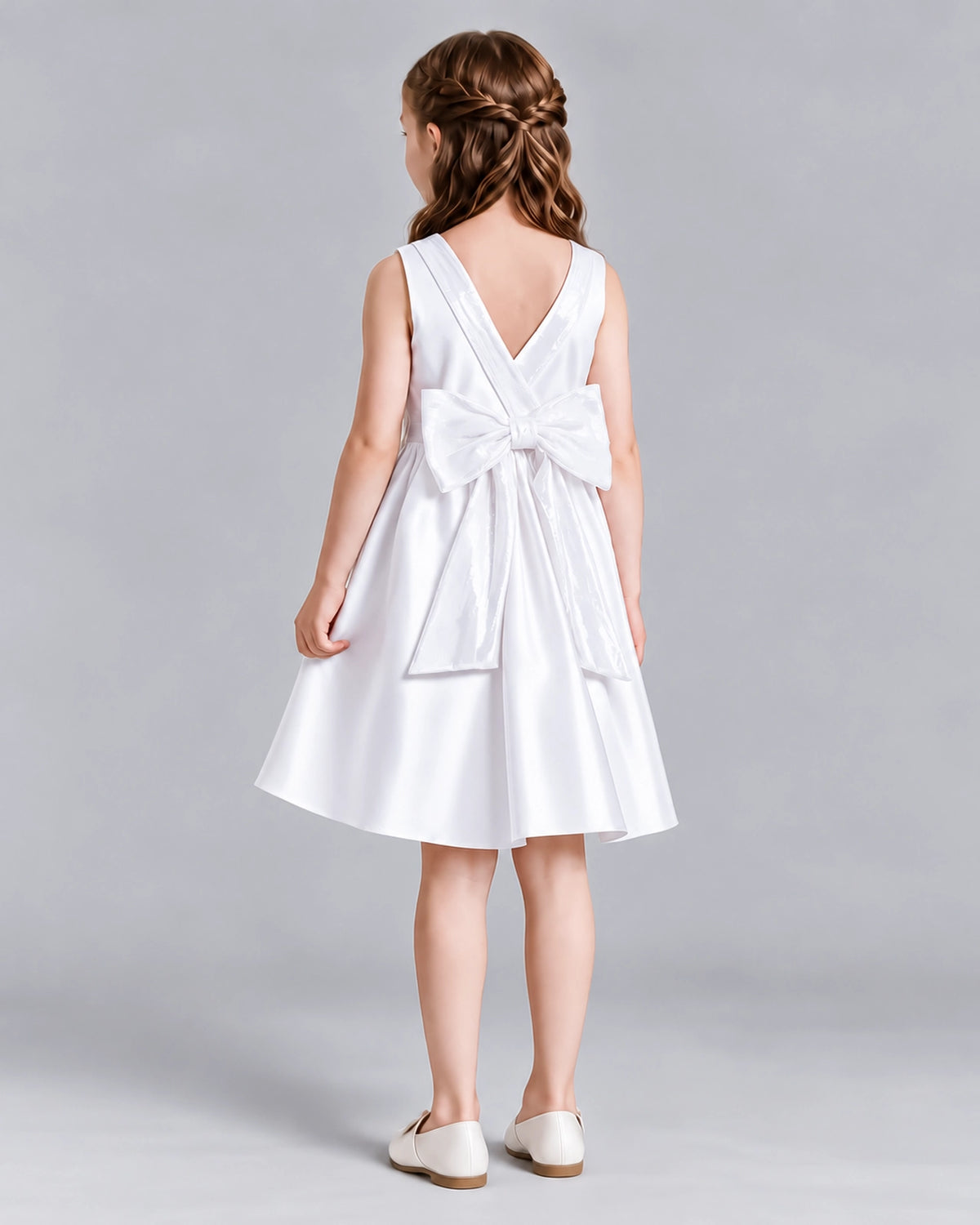 White A-line Girls Formal Dresses Back