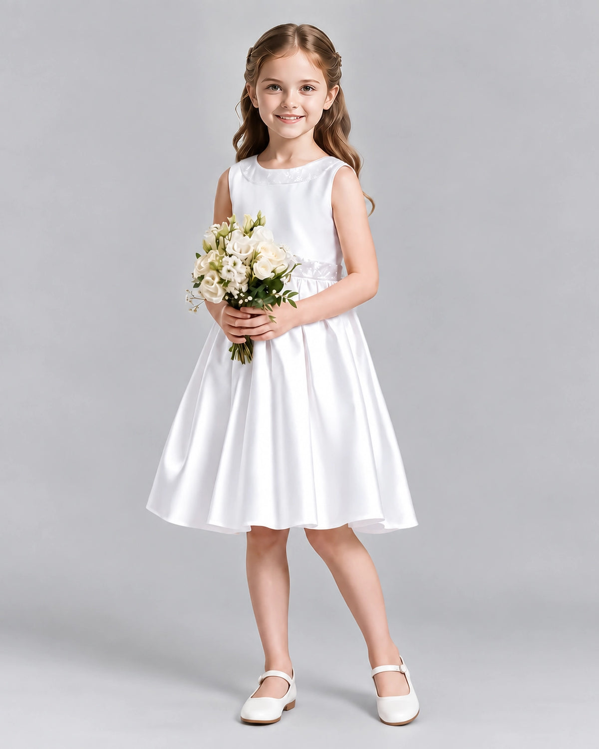 White A-line Girls Formal Dresses Front