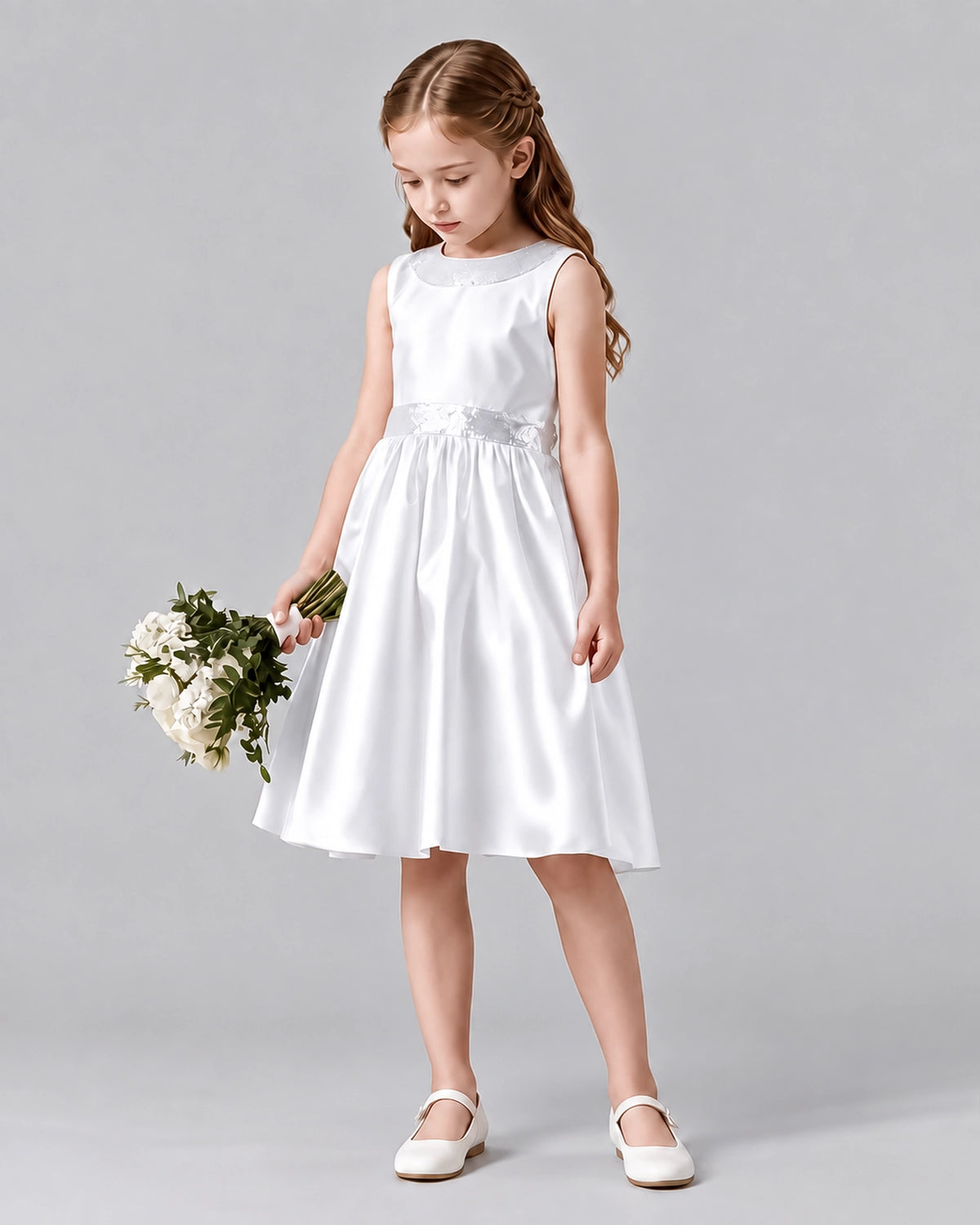 White A-line Girls Formal Dresses Side