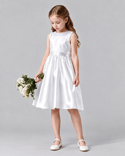 White A-line Girls Formal Dresses Side