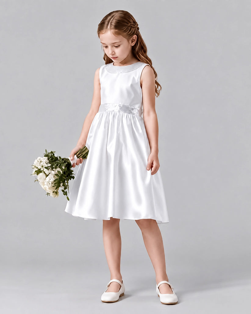White A-line Girls Formal Dresses Side