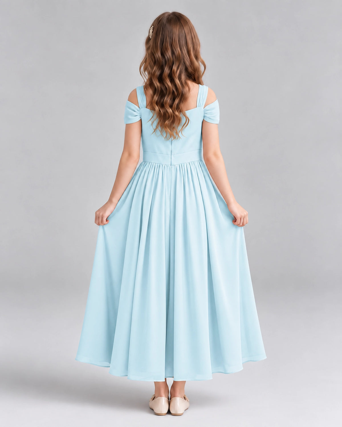 Baby Blue A-line Junior Bridesmaid Dresses Back