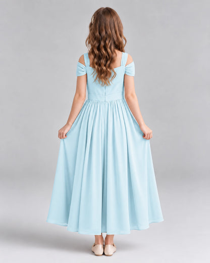 Baby Blue A-line Junior Bridesmaid Dresses Back