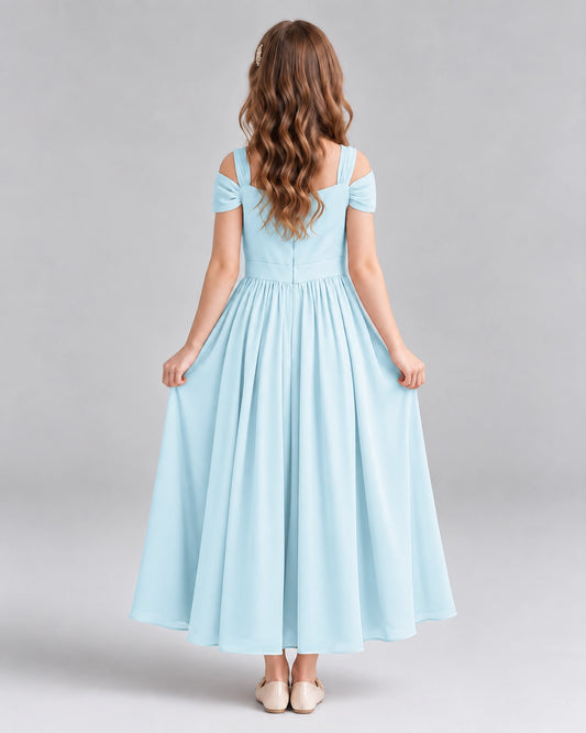 Baby Blue A-line Junior Bridesmaid Dresses Back