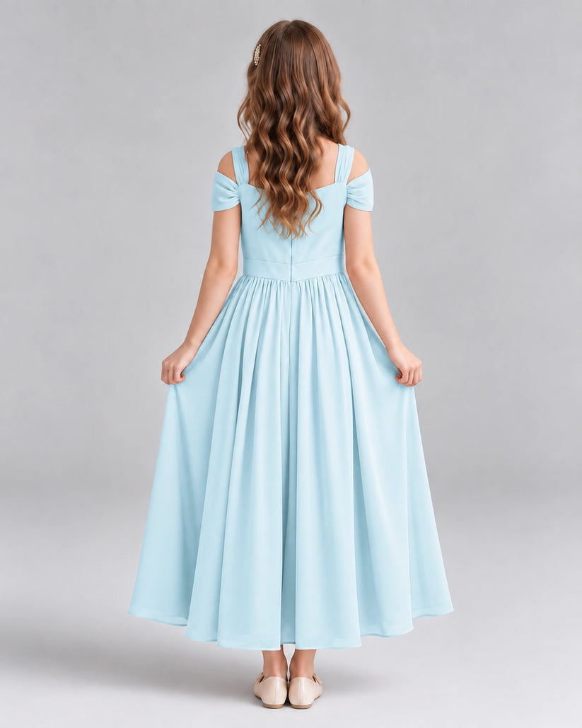Baby Blue A-line Junior Bridesmaid Dresses Back