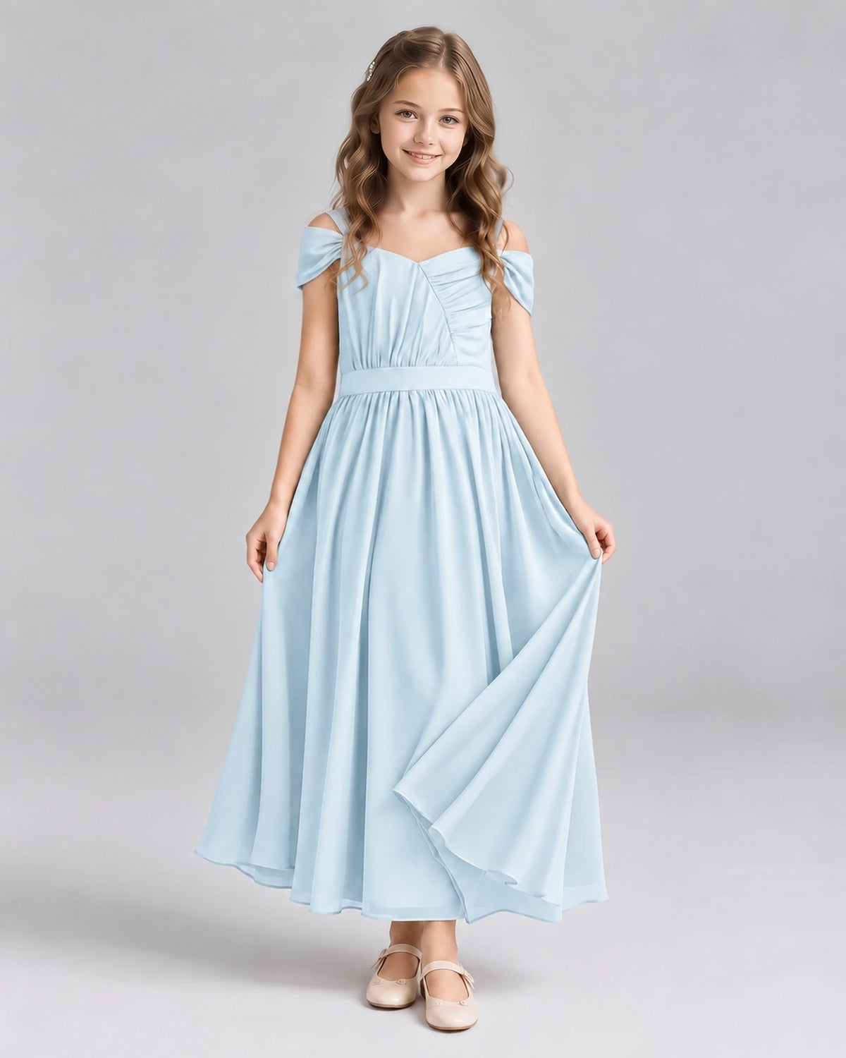 Baby Blue A-line Junior Bridesmaid Dresses Front