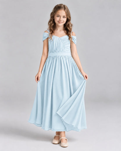 Baby Blue A-line Junior Bridesmaid Dresses Front