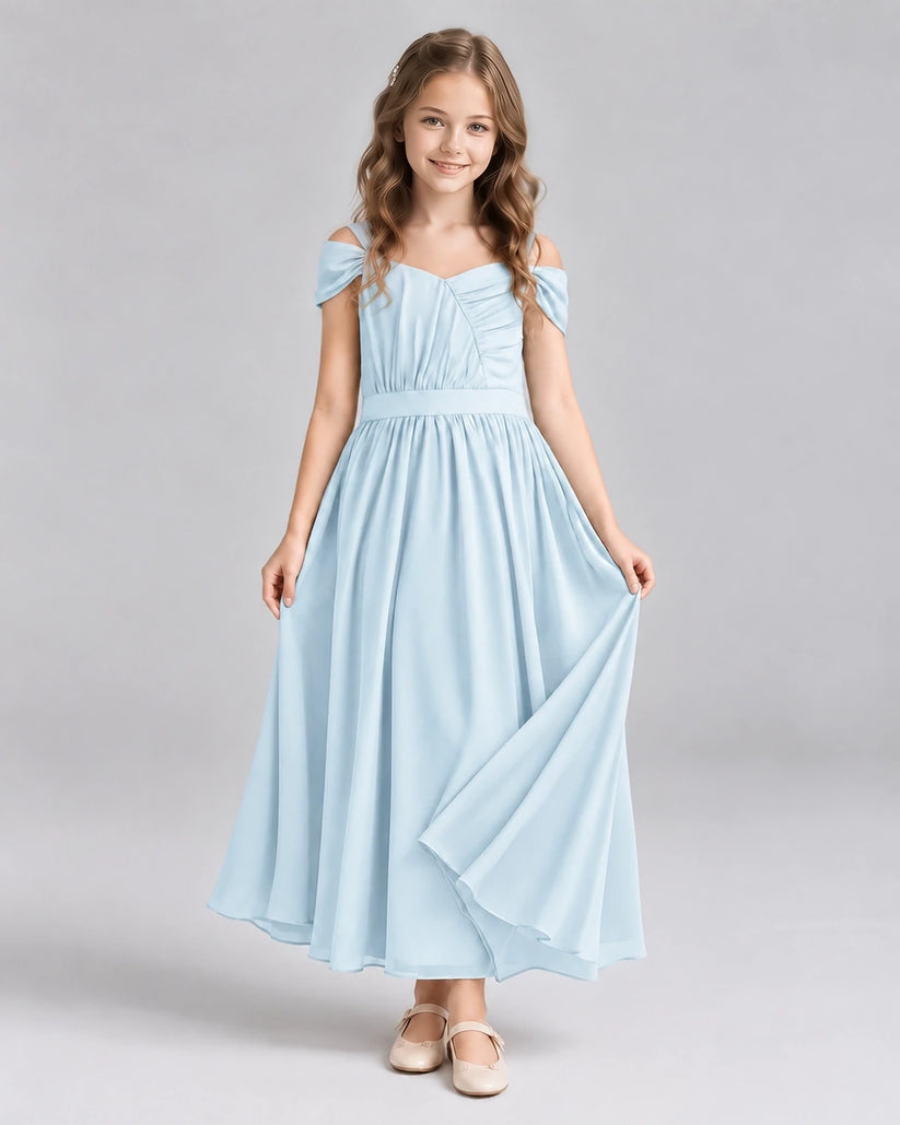 Baby Blue A-line Junior Bridesmaid Dresses Front