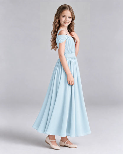 Baby Blue A-line Junior Bridesmaid Dresses Side