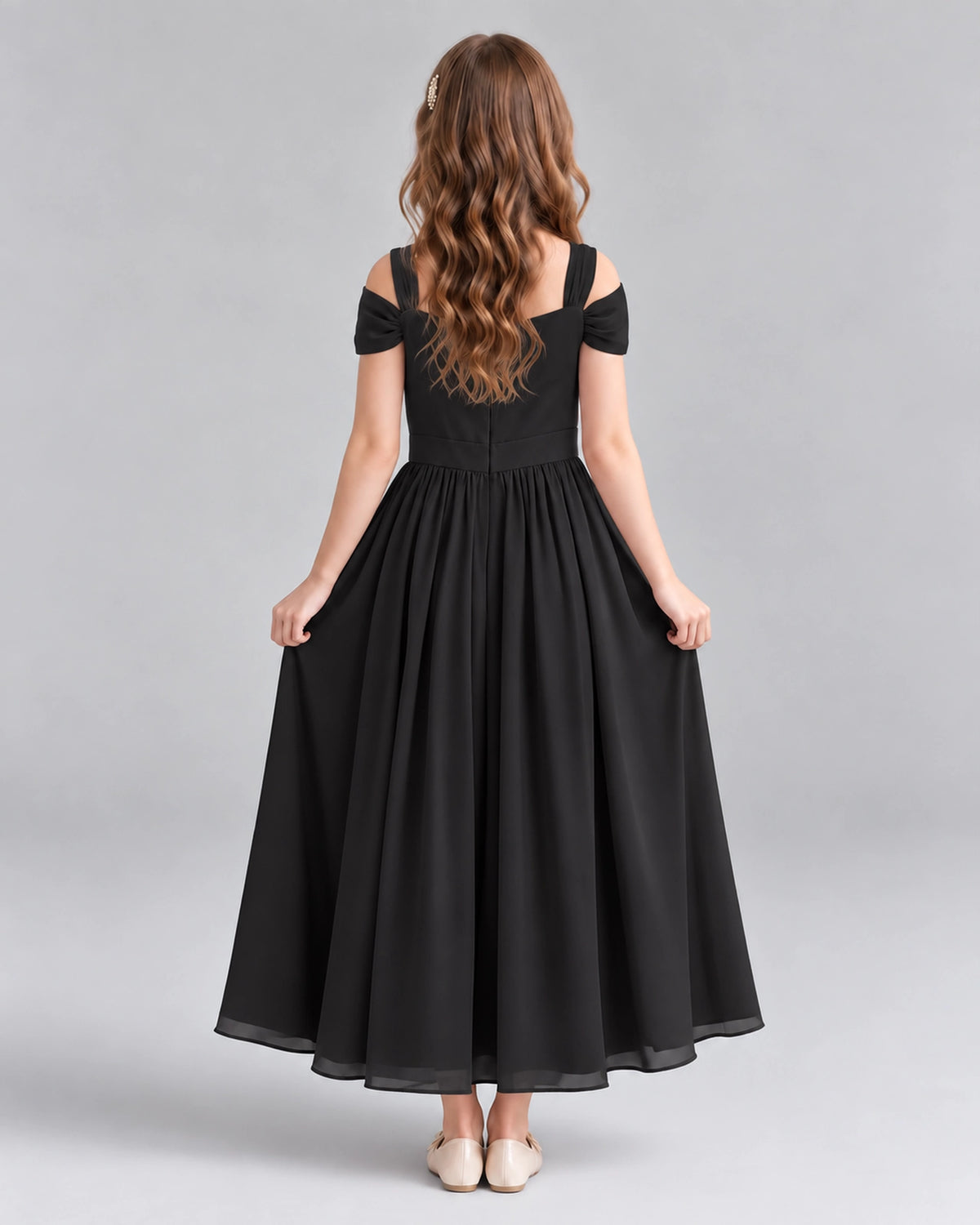 Black A-line Junior Bridesmaid Dresses Back