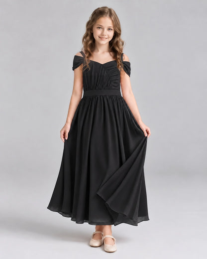 Black A-line Junior Bridesmaid Dresses Front