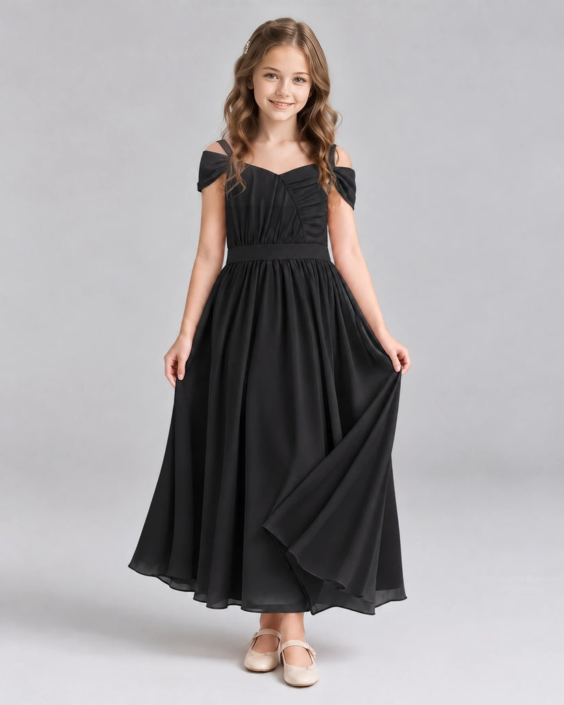 Black A-line Junior Bridesmaid Dresses Front
