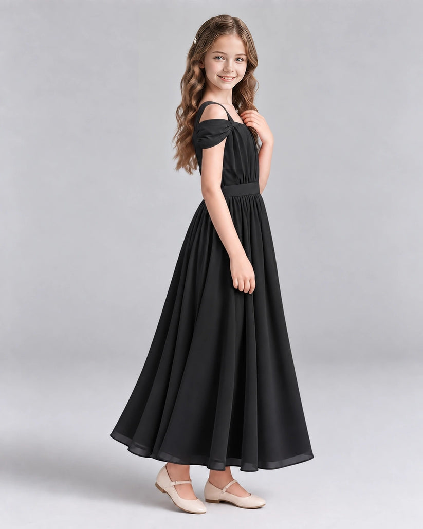 Black A-line Junior Bridesmaid Dresses Side