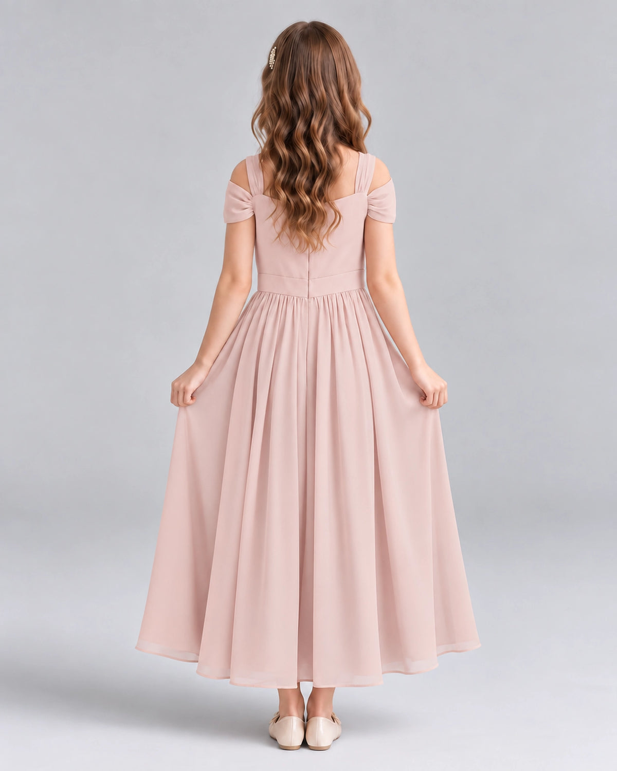 Blush Pink A-line Junior Bridesmaid Dresses Back