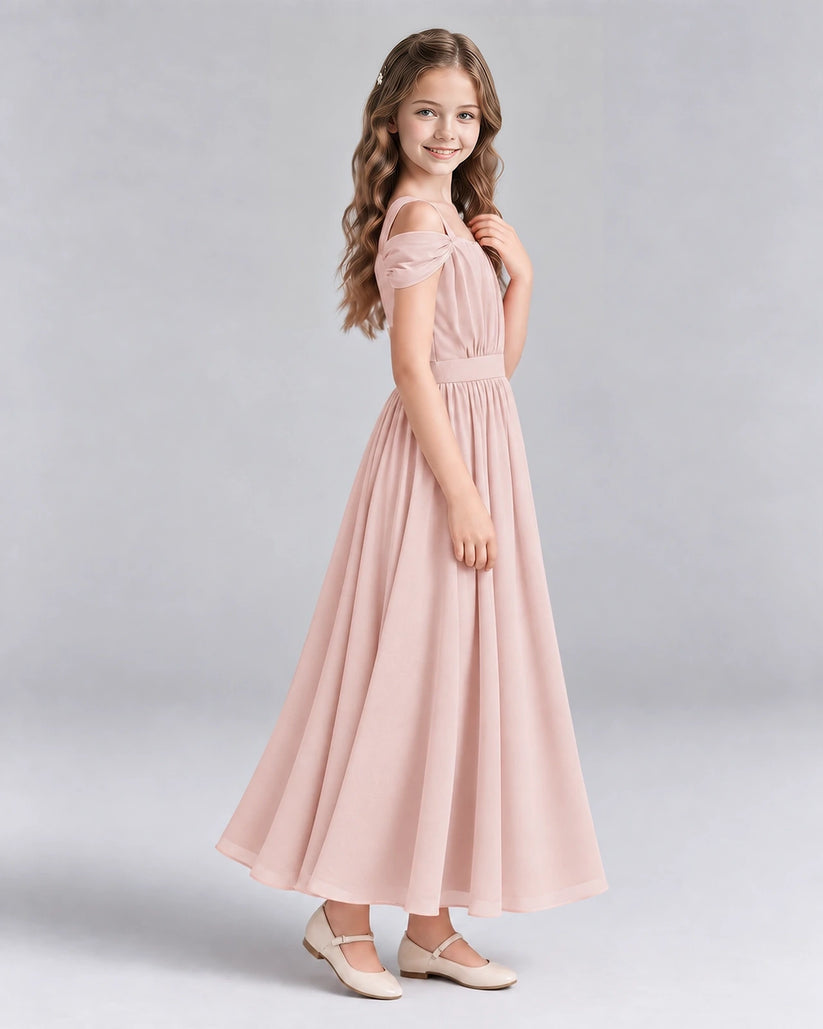 Blush Pink A-line Junior Bridesmaid Dresses Side