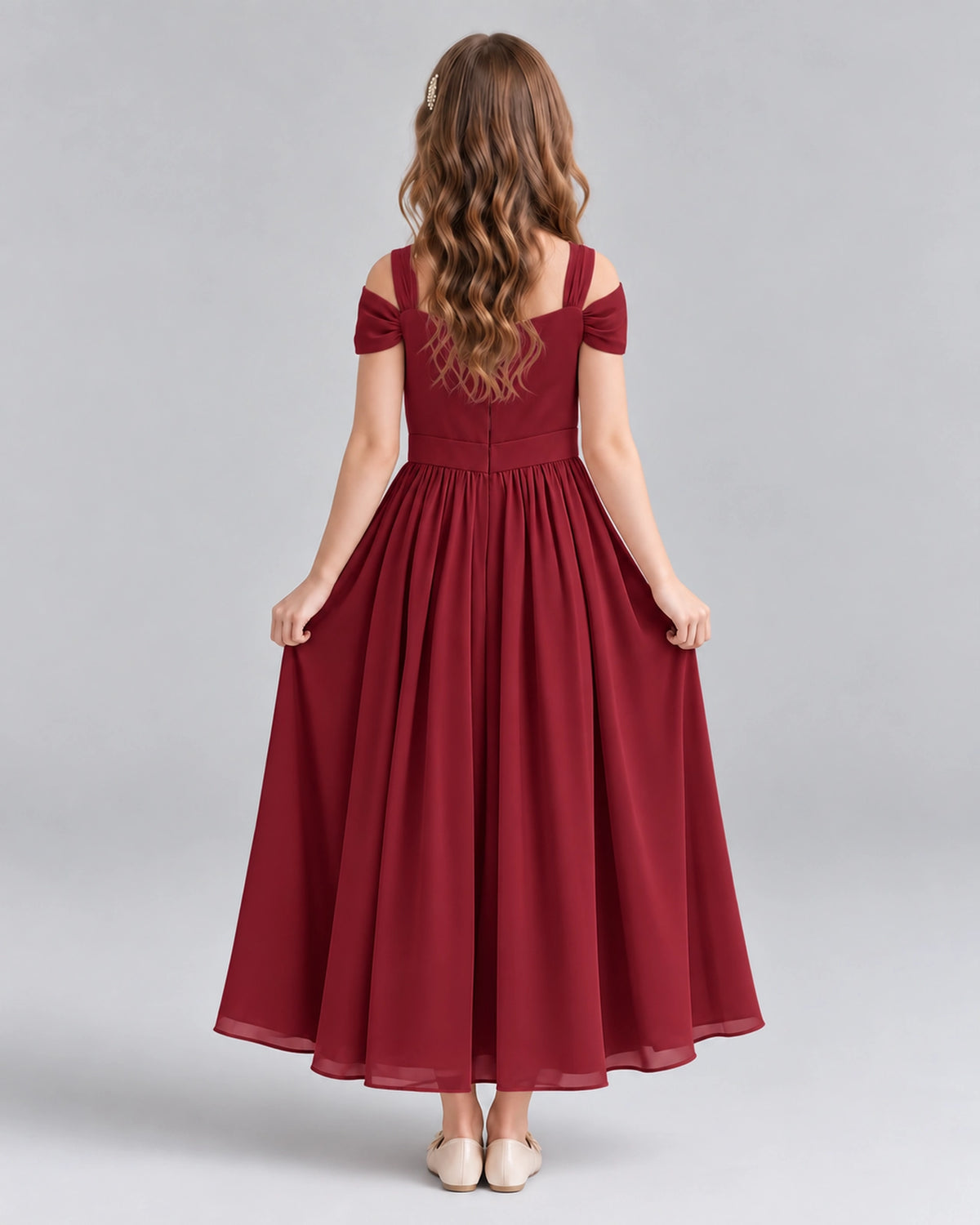 Burgundy A-line Junior Bridesmaid Dresses Back
