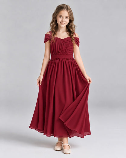 Burgundy A-line Junior Bridesmaid Dresses Front