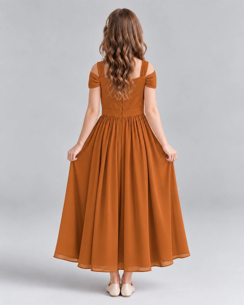 Burnt Orange A-line Junior Bridesmaid Dresses Back