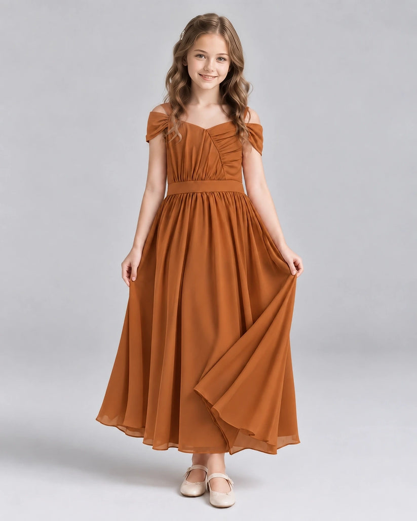 Burnt Orange A-line Junior Bridesmaid Dresses Front
