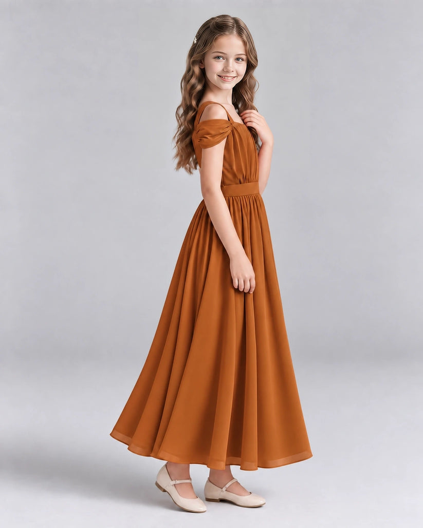 Burnt Orange A-line Junior Bridesmaid Dresses Side