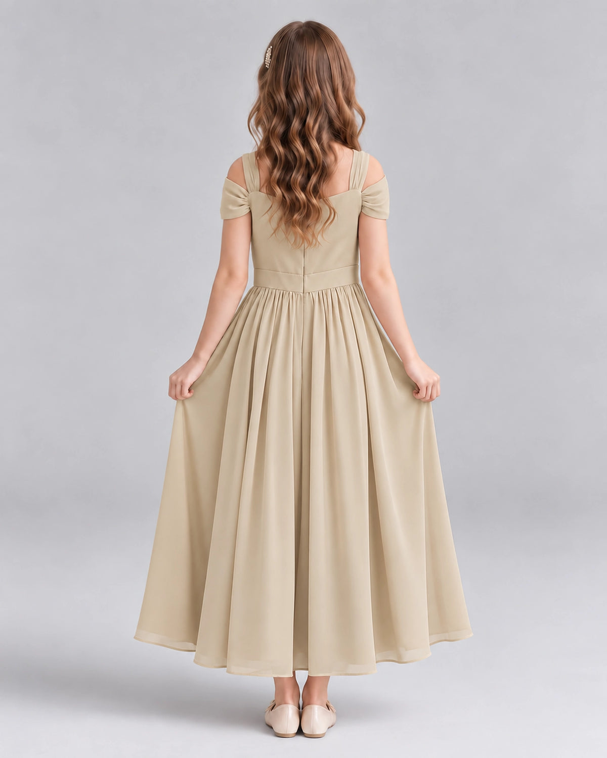 Champagne A-line Junior Bridesmaid Dresses Back